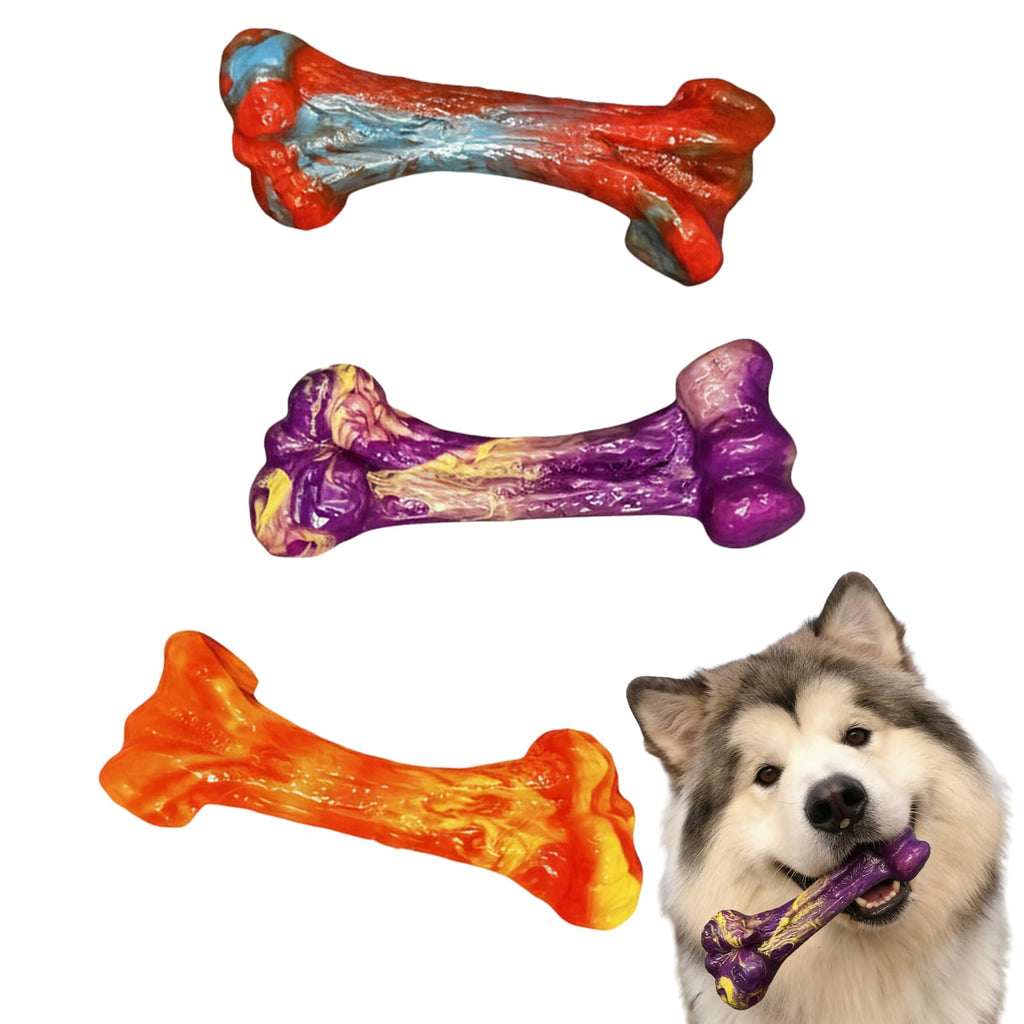 3 Pack Dog Chew Toy for Aggressive Chewers, Bacon Flavored Indestructible Dog Bone Toys for Medium/Large Breed to Keep Them Busy