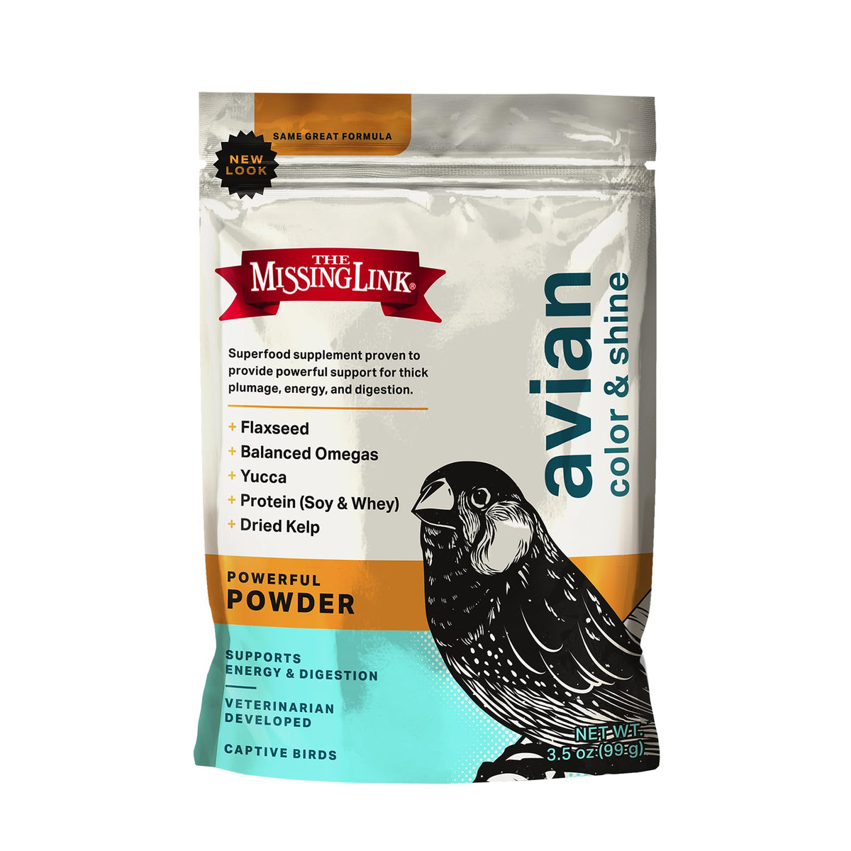 The Missing Link Avian Color & Shine Superfood Supplement Powder for Captive Birds - Flaxseed, Yucca, Kelp, Phytonutrients & Protein - Supports