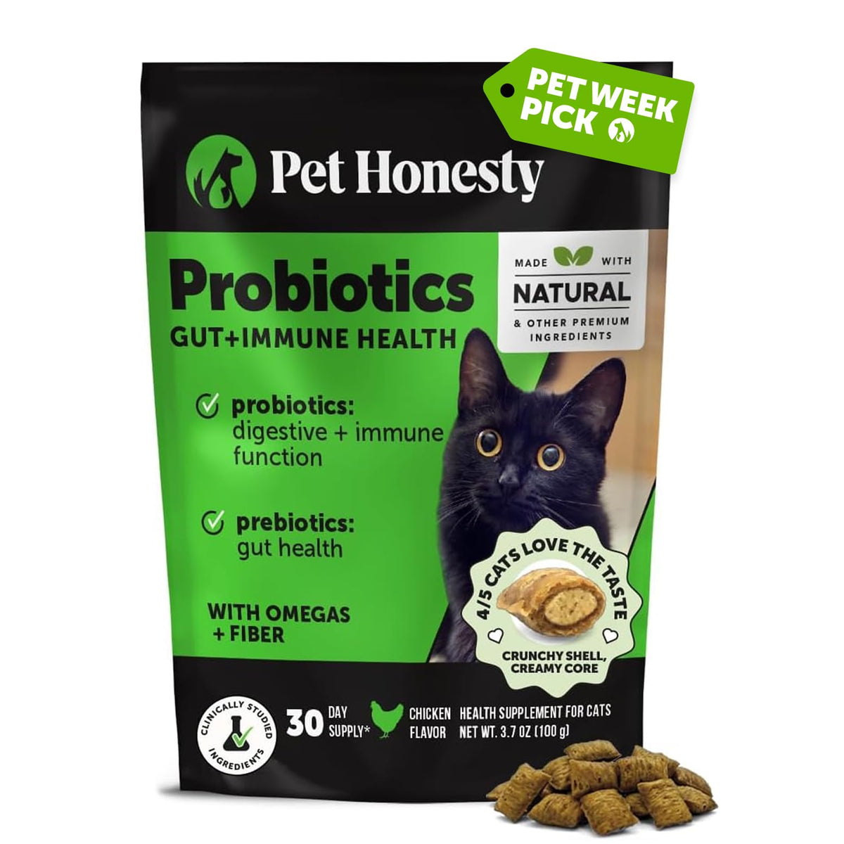 Cat Probiotics Gut + Immune Health Chews – Crunchy & Creamy Cat Treats for Digestive Health, Gut Flora & Constipation Relief – Supports Immunity