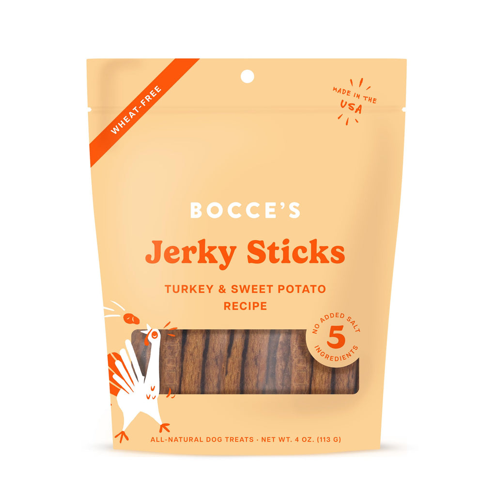 Bocce's Bakery Jerky Stick Dog Treats, Wheat-Free, Made with Limited-Ingredients, Baked in The USA with No Added Salt or Sugar, Natural