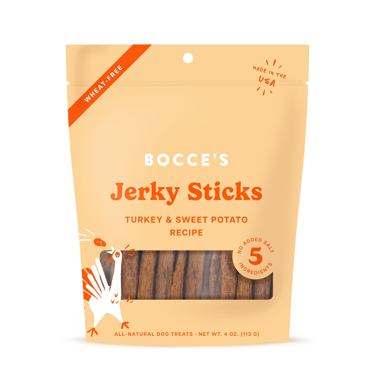 Bocce's Bakery Jerky Stick Dog Treats, Wheat-Free, Made with Limited-Ingredients, Baked in The USA with No Added Salt or Sugar, Natural