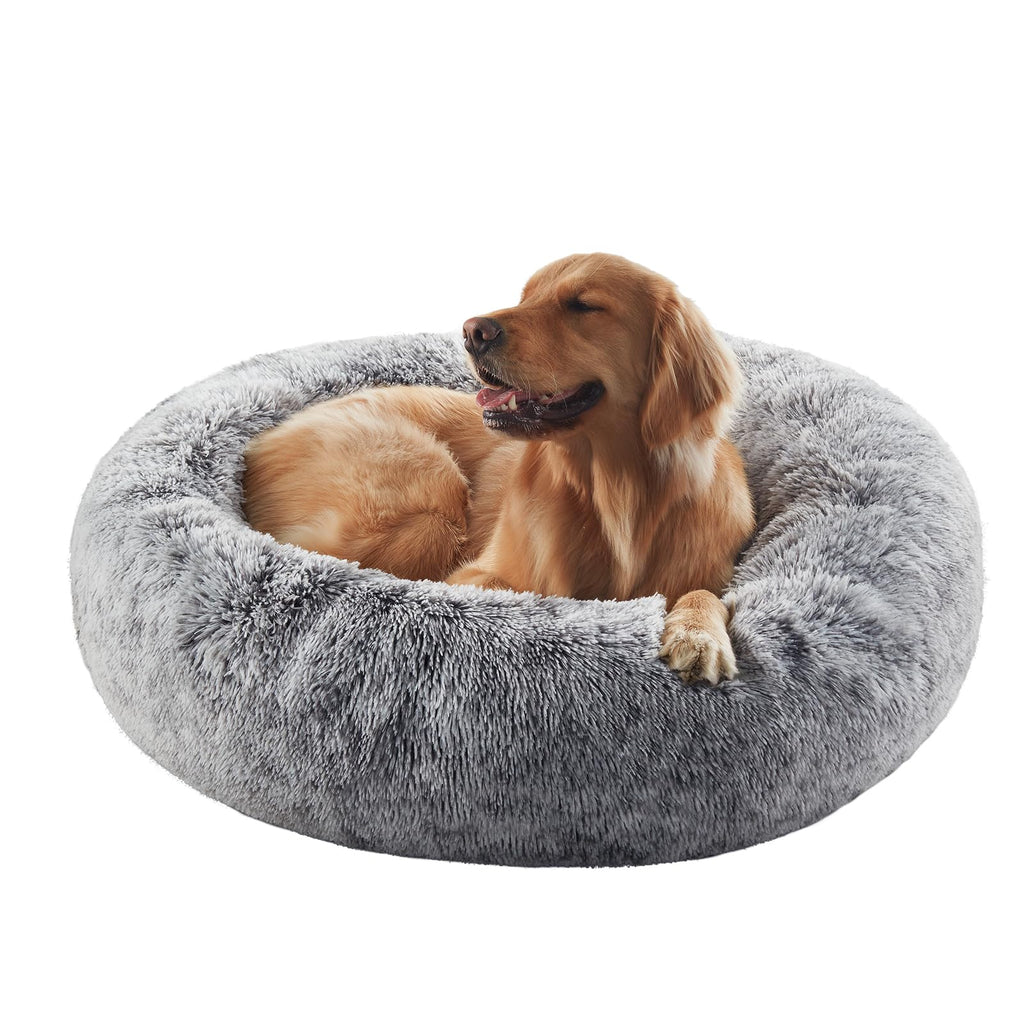 36 inches Donut Dog Bed for Large Dogs - Calming Fluffy Round Pet Bed with Removable & Washable Cover,Fits up to 80 lbs Pets (Dark Grey,Large)