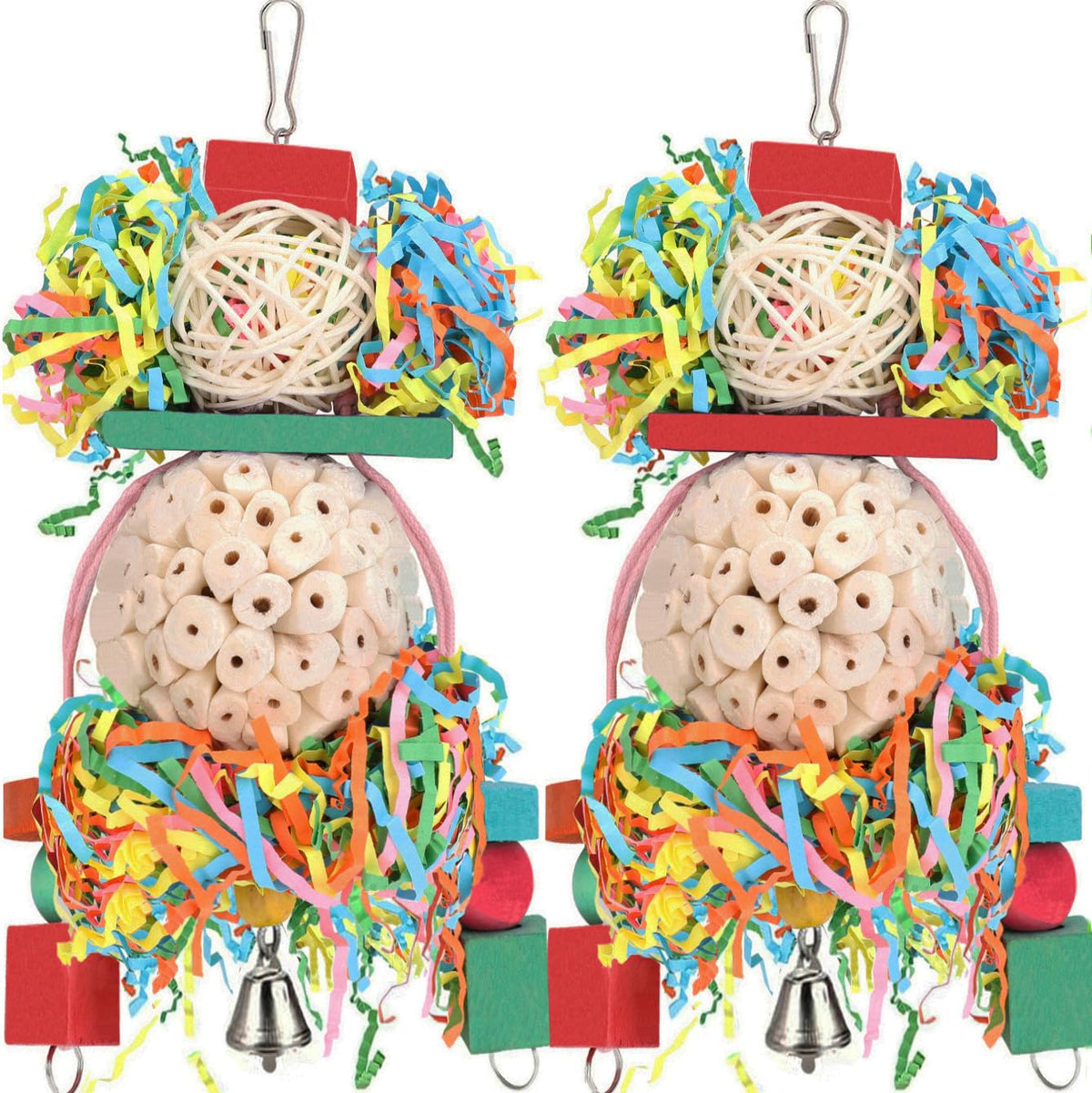 BBjinronjy Bird Toys,2PCS Hanging Natural Soft Sola Ball Beak Chew Shred Forage Toys for Parrots,Cockatiel,Conure,Love Birds,Parakeets,Budgie and