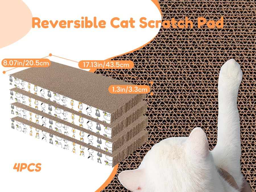 PatiencET Cat Scratch Pad with Box, 4 Pack Cardboard Cat Scratcher Lounge Bed for Indoor Cats, Reversible Corrugated Scratching Board Refill with