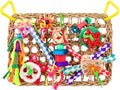 KATUMO Bird Toys, Bird Foraging Wall Toy, Edible Seagrass Woven Climbing Hammock Mat with Colorful Chewing Toys, Suitable for Lovebirds, Finch