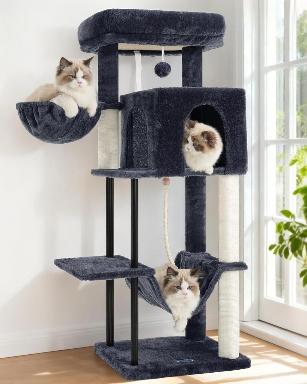 Gitelsnour Cat Tree, Cat Tower for Indoor Cats, 43.3 inch Cat Tree Tower with Sturdy Steel Tube, Hammock, Cat Condo for Small Cats and Kittens