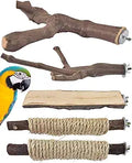 Bissap 5PCS Large Bird Perch Stand, Natural Wood Pole Standing Paw Grinding Fork Parrot Cage Branch with Rope for Macaw African Grey  Pet Medium