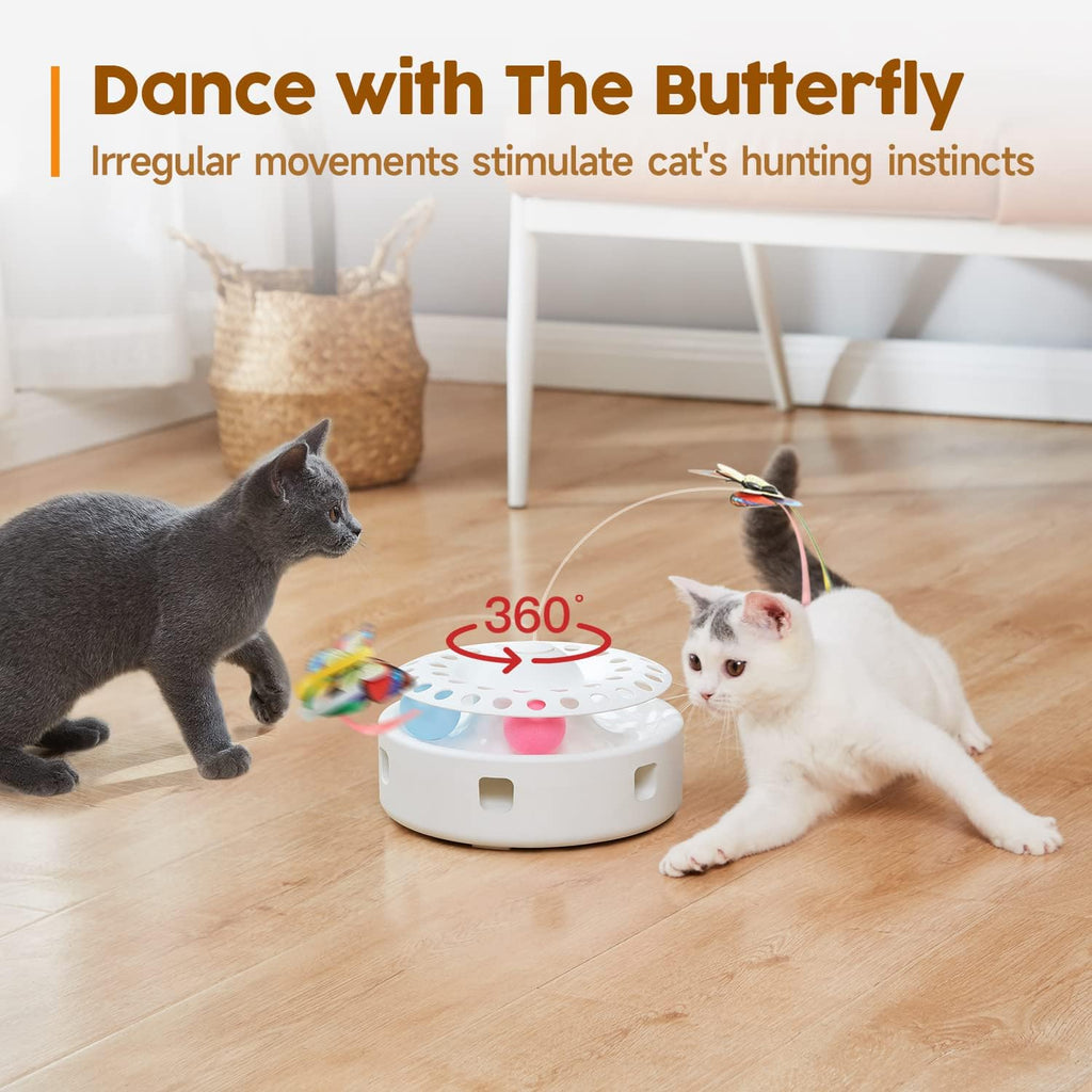 Potaroma Cat Toys 3in1 Automatic Interactive Kitten Toy, Fluttering Butterfly, Moving Feather, Track Balls, Dual Power Supplies, USB Powered, Indoor