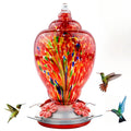 WOSIBO Hummingbird Feeder for Outdoors Patio Large 32 Ounces Colorful Hand Blown Glass Hummingbird Feeder with Ant Moat Hanging Hook, Rope, Brush and