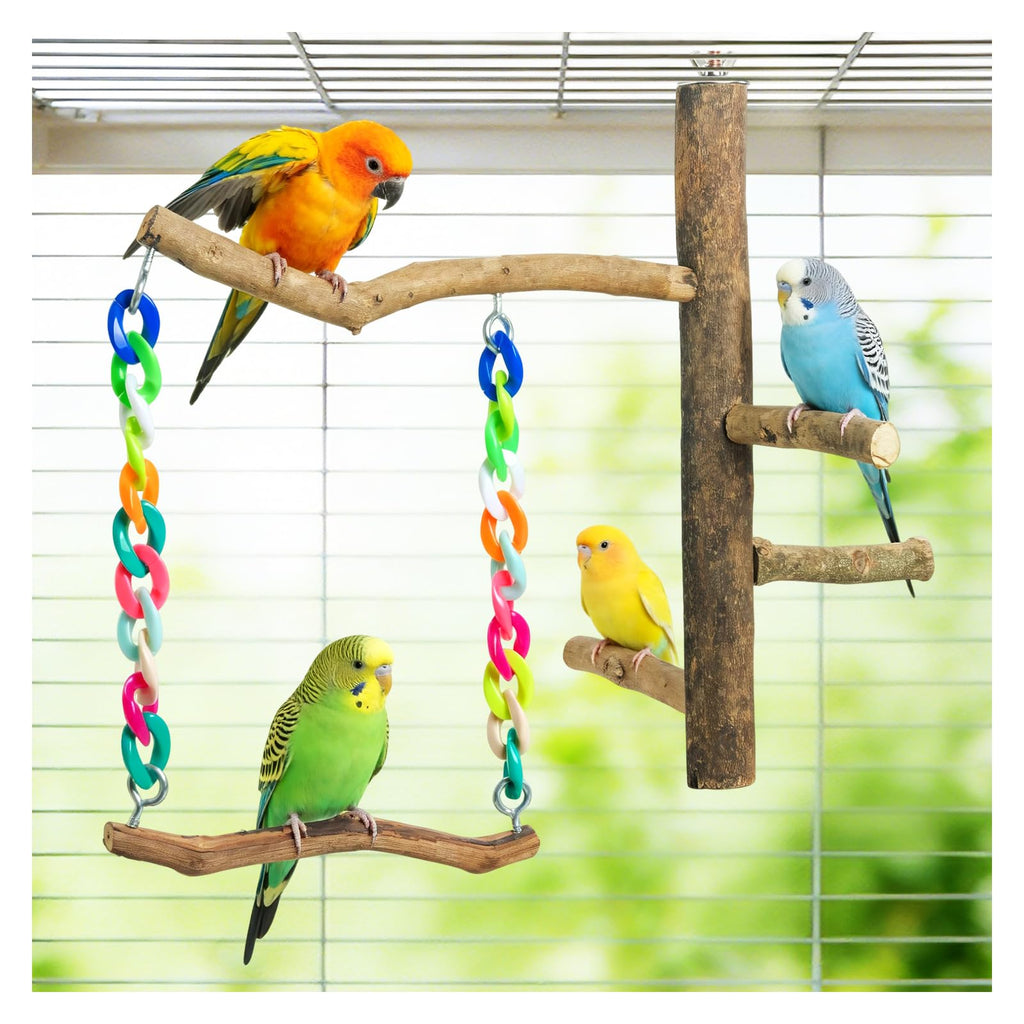 Bird Toys, Bird Swing Toys with Perch Stand, Cage Accessories for Budgies, Parakeets, Cockatiels & Other Small Birds