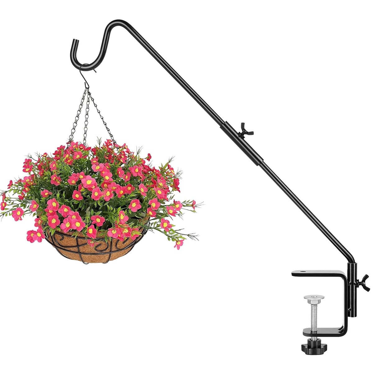 BOLITE Heavy Duty Deck Hook, 20 Inch Bird Feeder Hanger for Hummingbird Feeders, Planters, Lanterns, Wind Chimes, 360° Rotatable Arm, Black, Birthday