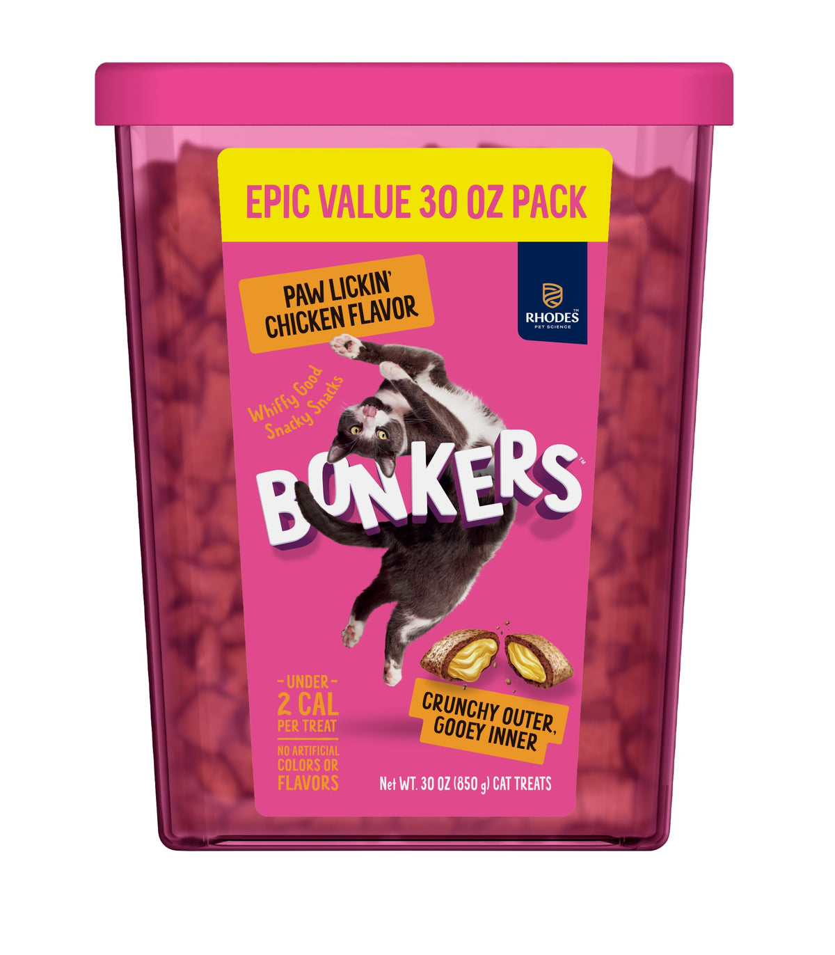 Bonkers Bites Paw Lickin Grain-Free Chicken Crunchy Cat Treats, 30 oz tub
