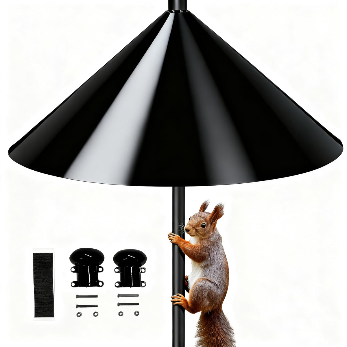 Squirrel Baffle for Bird Feeder Pole - 19 Inch for Shepherd’s Hook, Squirrel Proof Cone (1 Pack, Black)