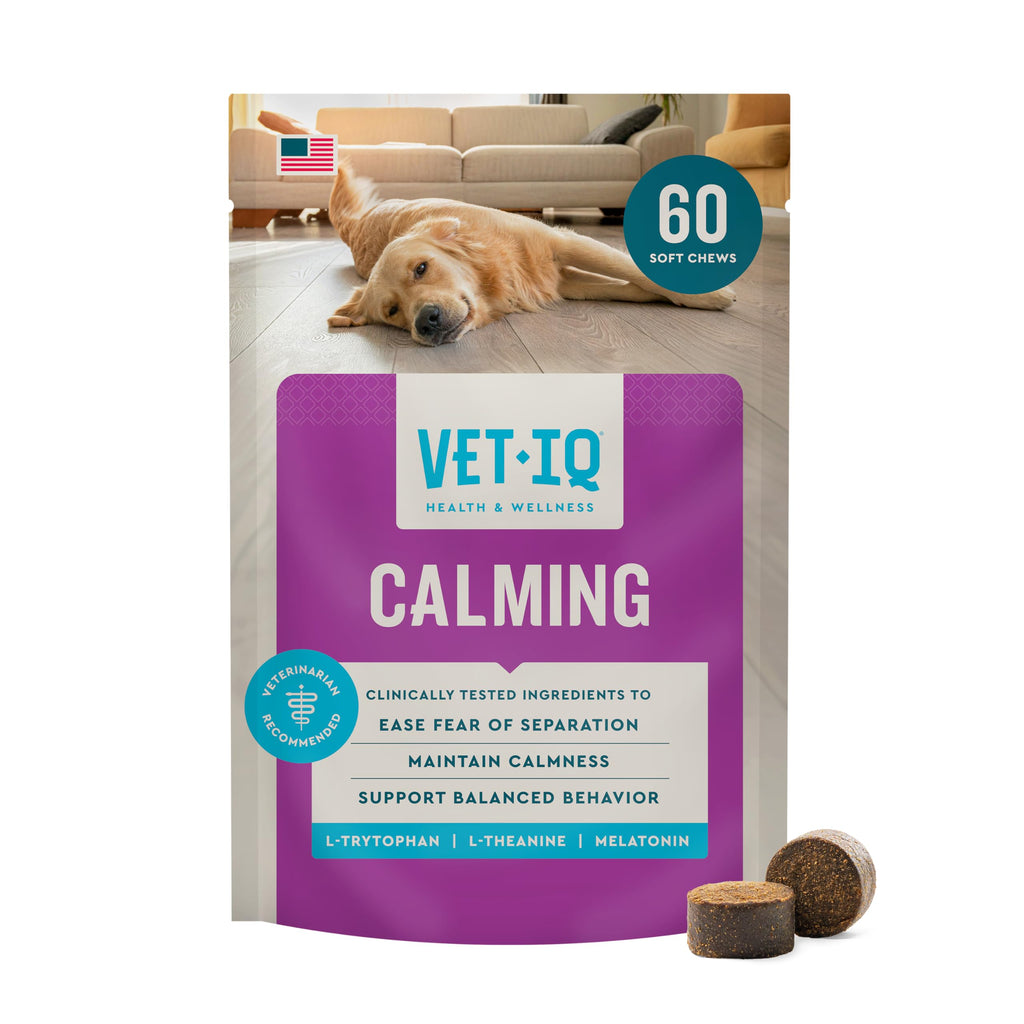 VetIQ Calming Support Supplement for Dogs, Calming Chews Help Manage Stress and Promote Relaxation, Anxiety Relief for Dogs, Made in the USA, 60 Count