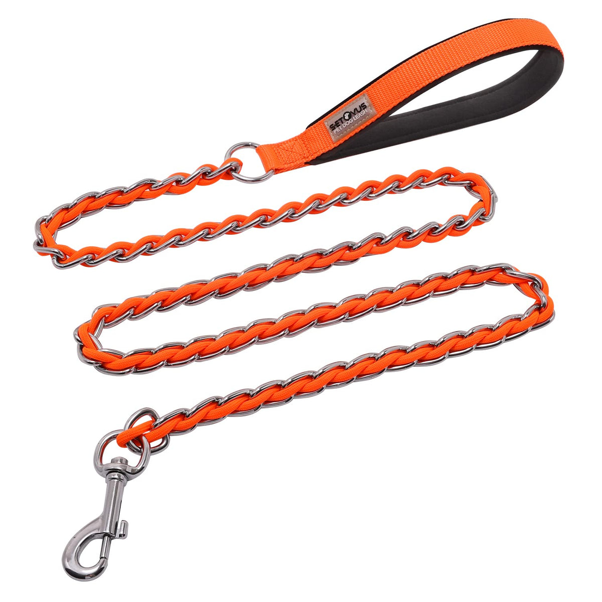 Chain Dog Leash Chew Proof Metal Leash for Medium Large Dogs, Chain Link Dog Anti Chew 5.2FT / 4FT Strong Anti Bite Comfortable Soft Padded Handle