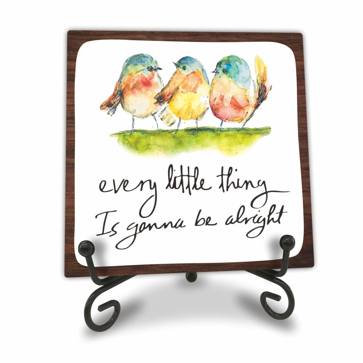 4" Bird Decor - Every Little Thing Is Gonna Be Alright - Spring Decor Watercolor Adorable Birds, Positive Quotes Wooden Plaque Desk Decor, Uplifting