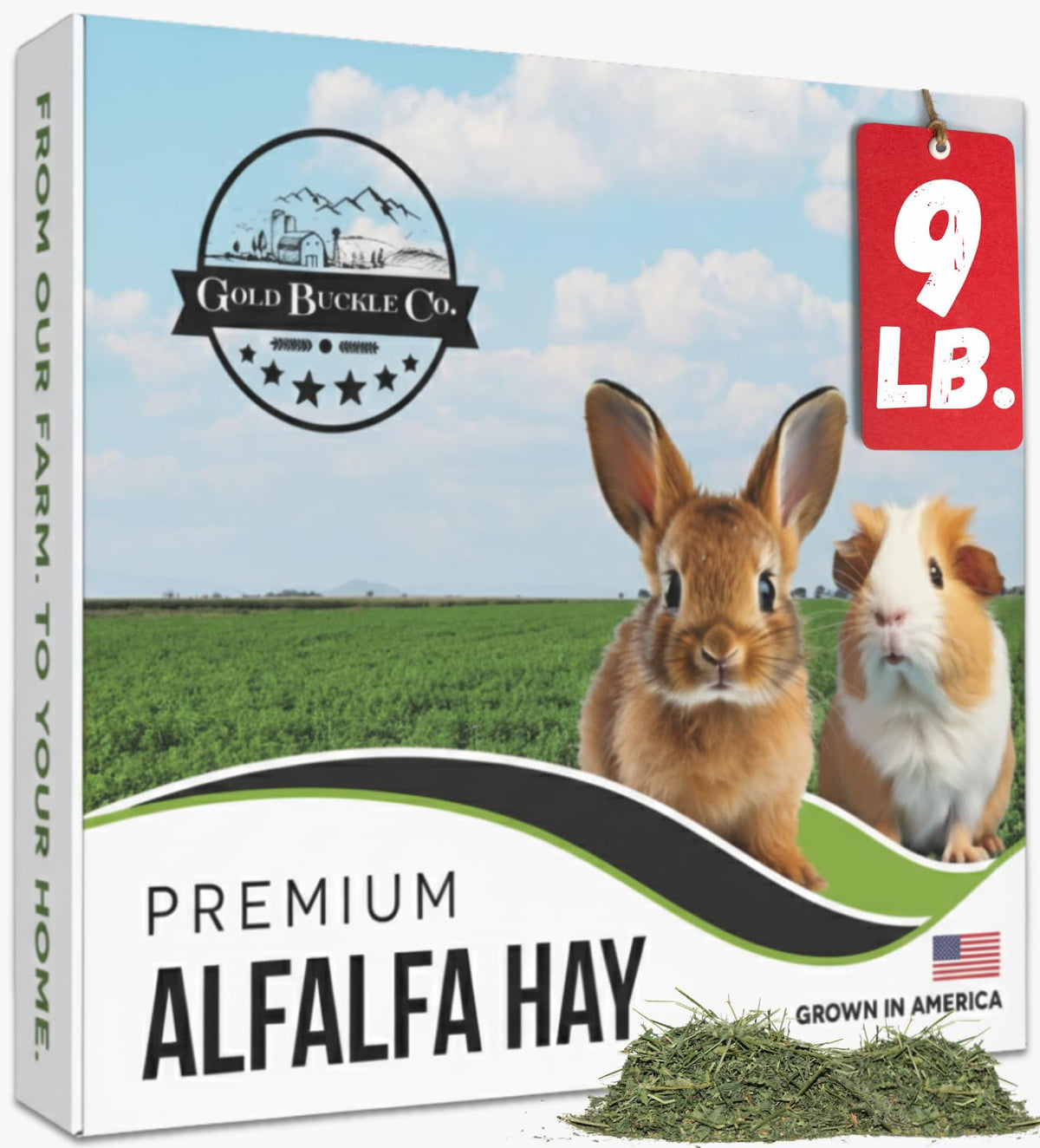 9lb Farm Fresh, USA Grown, Organic Alfalfa Hay for Rabbits, Guinea Pigs, Chinchillas, Goats, Hamsters & Ferrets - Rabbit Food Rich in Protein & Fiber
