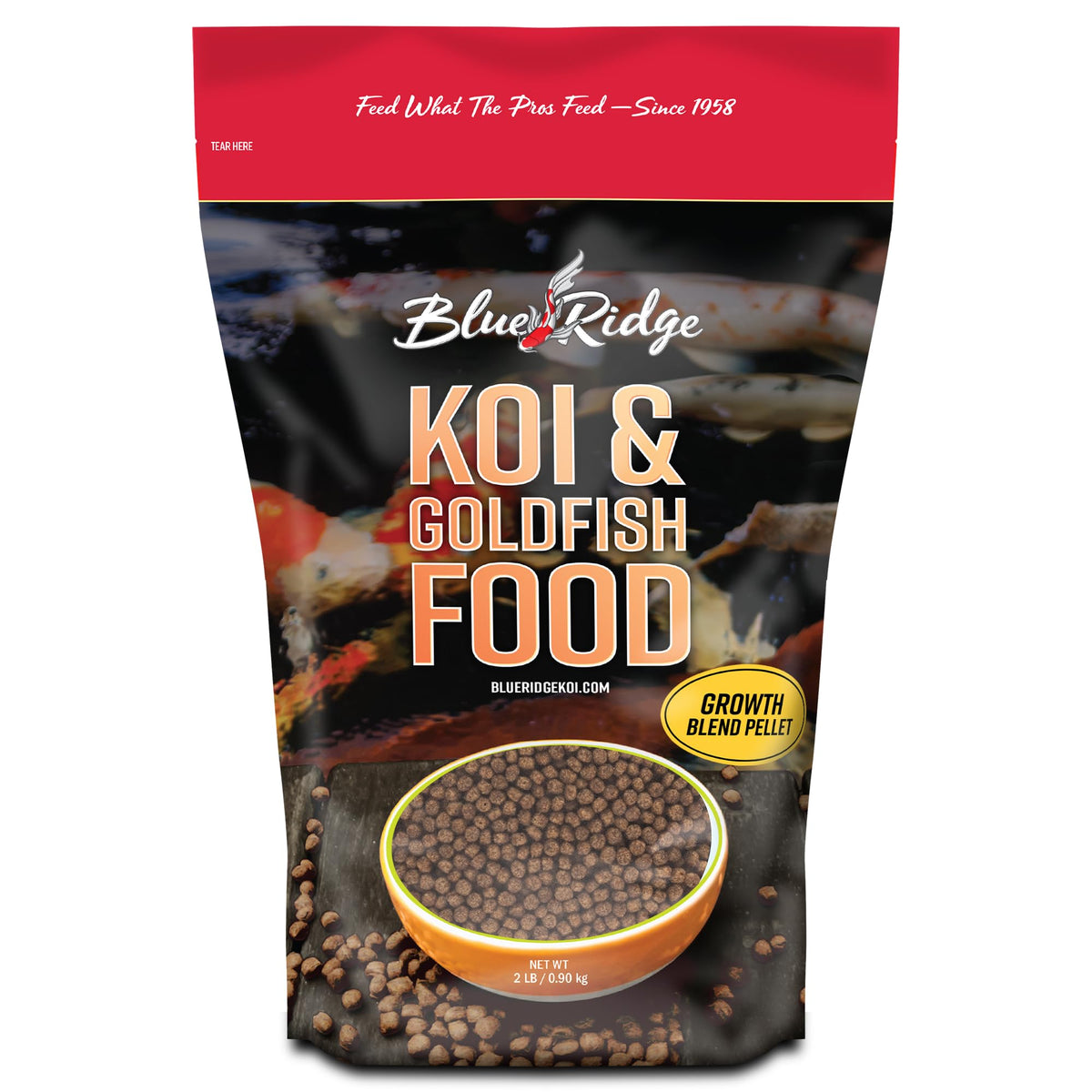 Blue Ridge Koi Fish Food 2lb - Koi Food 3/16” Large and Mini Blend Growth Formula, Goldfish Food, Premium Fish Food for Ponds, Ponds Fish Food