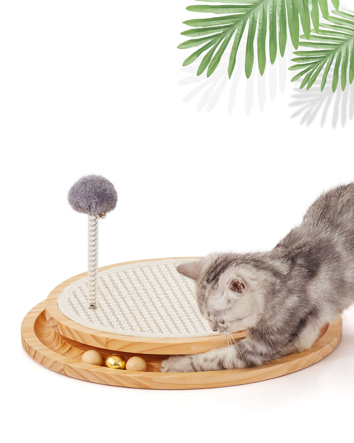 LMUGOOS Cat Scratcher, Cat Natural Sisal Scratching Pad, Kitten Interactive Toy with Ball Track Spring Ball for Chasing Hunting Mental Physical