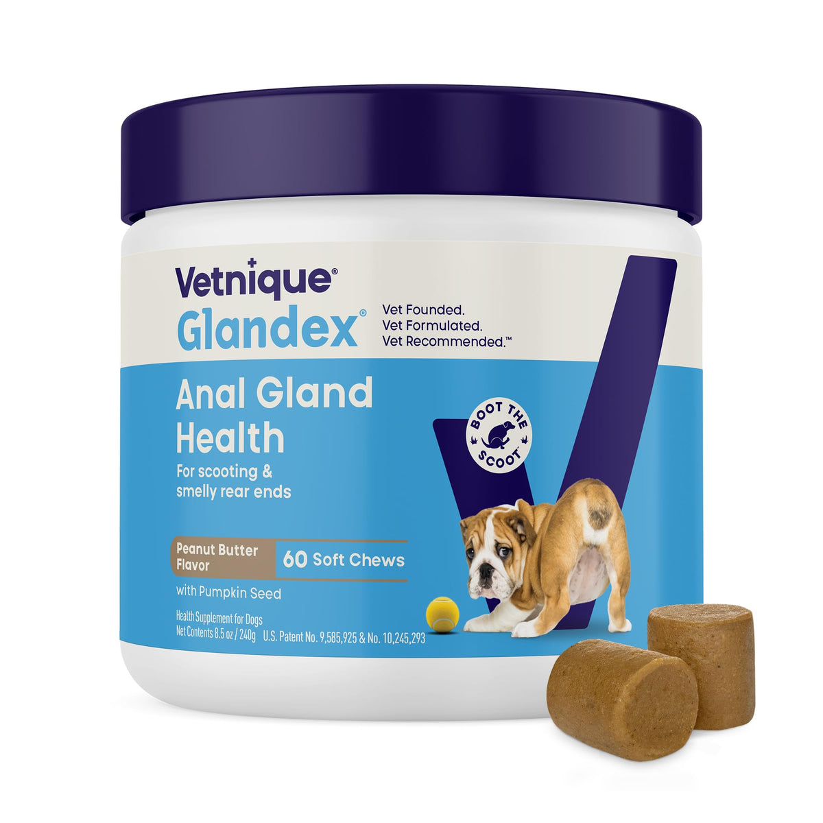 Vetnique Glandex Anal Gland Soft Chew Treats with Pumpkin for Dogs Digestive Enzymes, Probiotics Fiber Supplement for Dogs Boot The Scoot (Peanut
