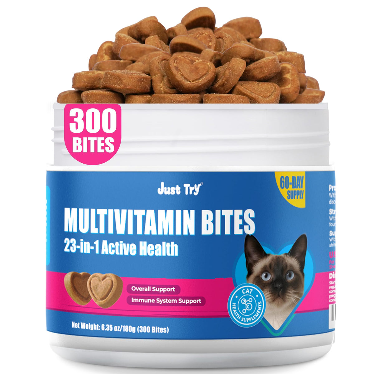 Just Try 23 in 1 Taurine for Cats Vitamins Treats with L-Lysine for Immune, Joint Support Skin & Coat & Heart Health - Multivitamin, HIV Omega 3