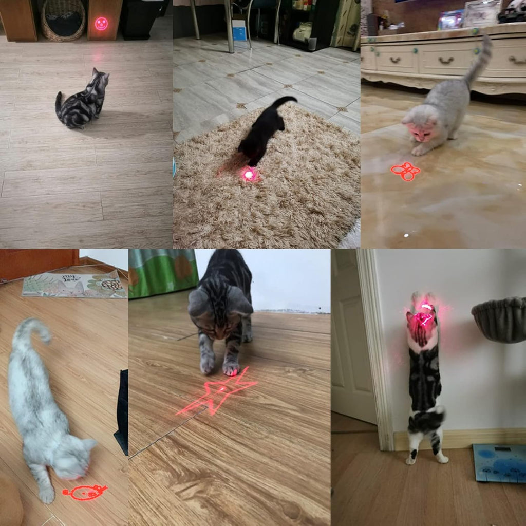 Laser Pointer Cat Toy, Interactive Toy with Red Dot LED Light Pointer, Long Range 3 Modes Projection Playpen for Kitten Interaction,USB Recharge