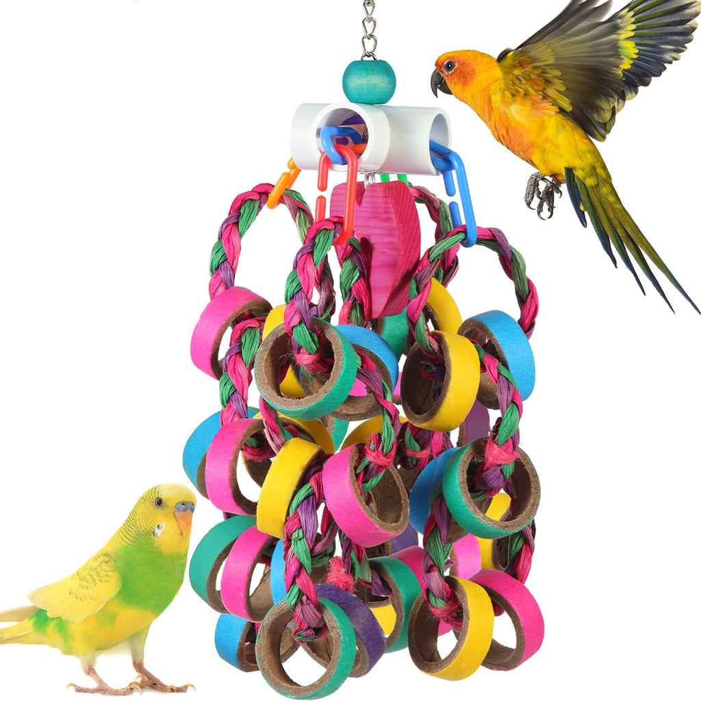 lovyoCoCo Bird Toys Conure Toys,Bird Parrot Foraging Shredder 24 Pcs Colorful Bagel Chewy Rings for Small Parrots Parakeets Conures Cockatiels Love