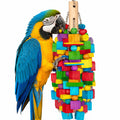 Large Bird Toy, 20 in XL Parrot Toys Natural Wood Blocks Bird Chew Toy for Foraging, Stainless Steel Chain Hanging Cage Toy for Macaws, Cockatoos