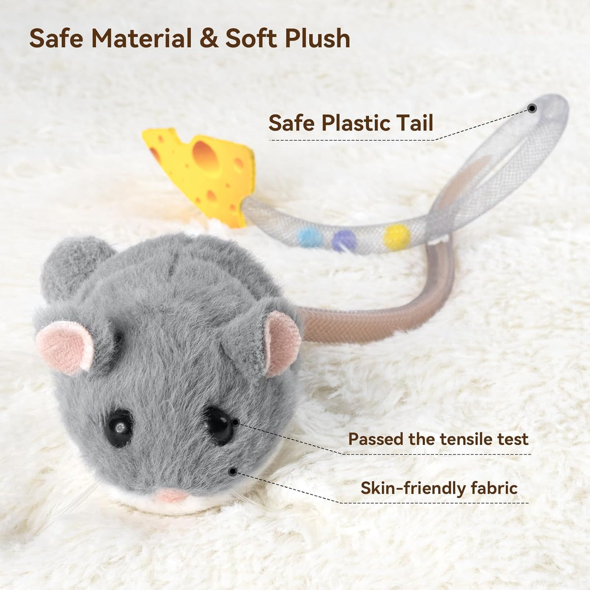 Migipaws Interactive MigiMouse Cat Toy 360° Rolling & Spin with Wiggling Tail for Indoor Cats Smart Motion Sensor, Realistic Squeak, Rechargeable