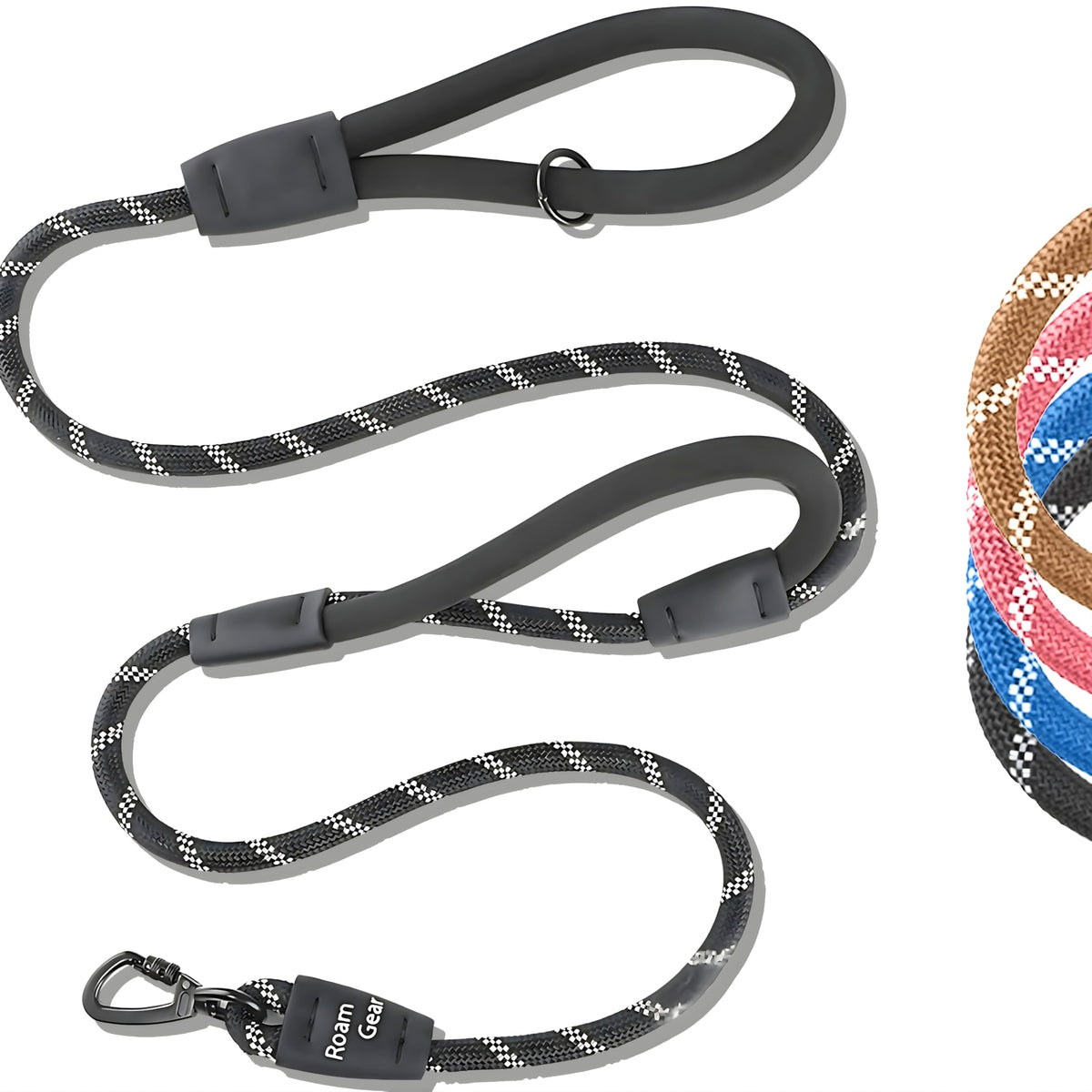 6 Foot Dog Leash, Two Extra Padded Handles, Locking Carabiner Clip, Reflective for Night Visibility, Weatherproof, Heavy Duty Rope Leash, Roam Gear