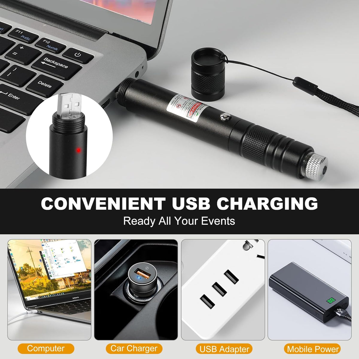 Long Range Green Laser Pointer, Laser Pointer High Power, Green Lazer Pointer Rechargeable for Hiking, Cat Laser Toy USB Charge