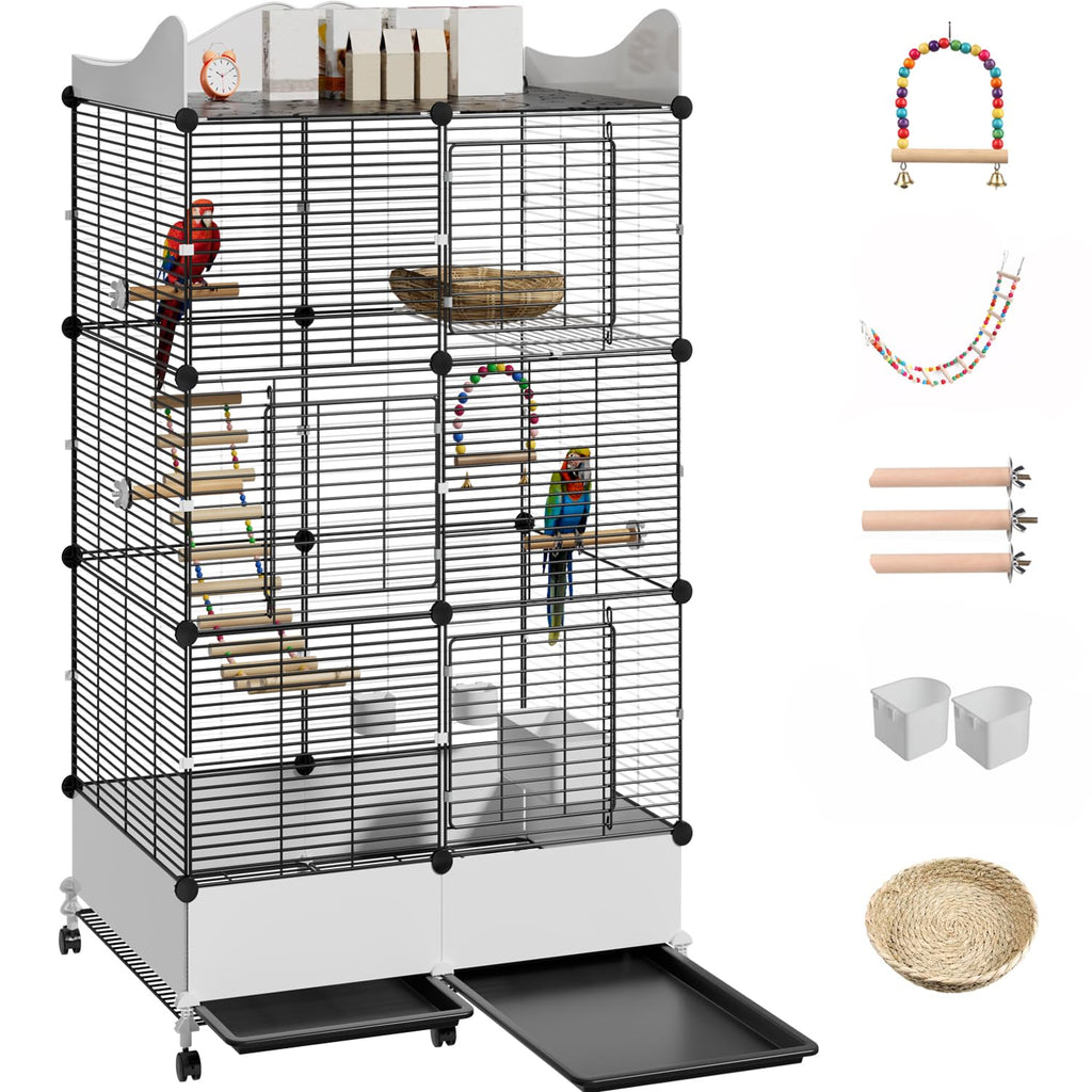 Encrypted Bird Cage Large Bird Cages 57-Inch, Top Storage Space, Bottom Splash Guard with Essential Bird Supplies – Durable & Spacious Aviary