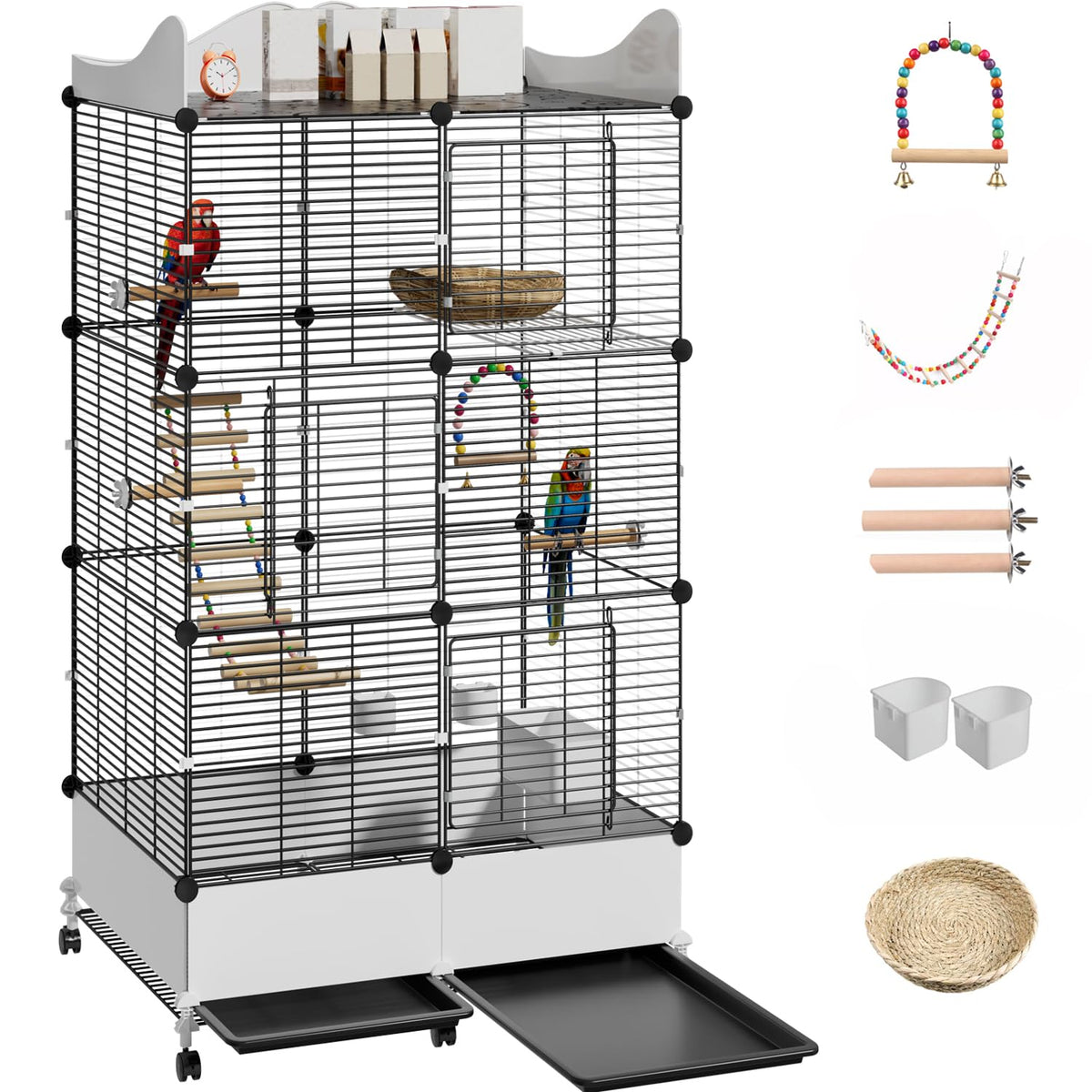Encrypted Bird Cage Large Bird Cages 57-Inch, Top Storage Space, Bottom Splash Guard with Essential Bird Supplies – Durable & Spacious Aviary