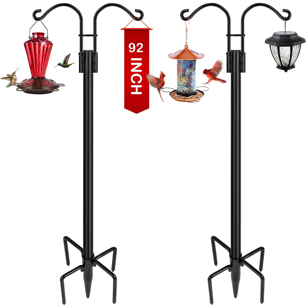 XDW-GIFTS Double Shepherds Hooks for Outdoor, 2-Pack Heavy Duty Garden Pole for Hanging Bird Feeder, Plant Baskets, Solar Light Lanterns, Garden