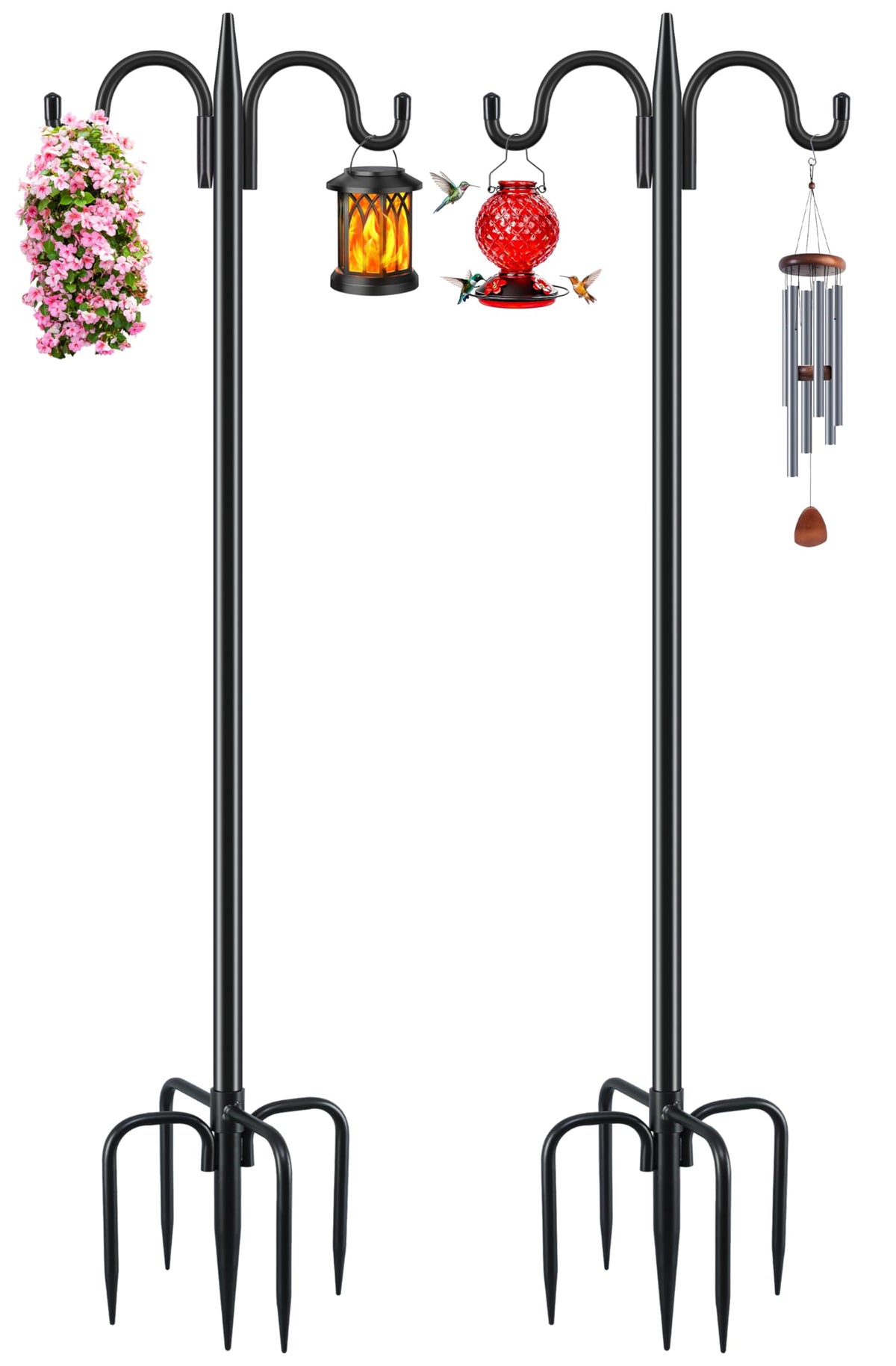 Gtongoko Double Shepherds Hook for Outdoor, 2 Pack 92 Inch Heavy Duty Bird Feeder Pole 3/4 Inch Thick Garden Hooks for Hanging Hummingbird Feeder
