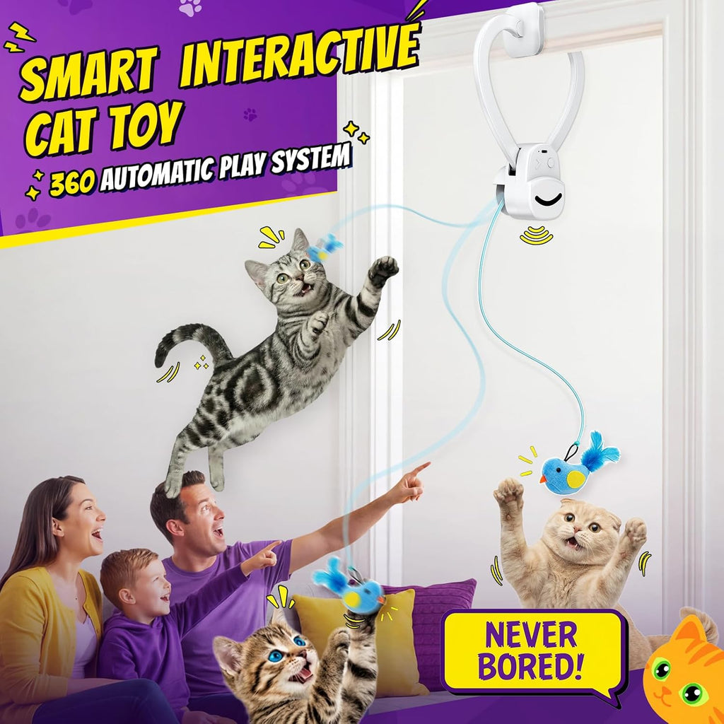 Interactive Cat Toys for Indoor Cats: Automatic Flying Bird Feather Wand Chase Exercise Enrichment Stimulation, USB Rechargeable Durable Safe Hanging