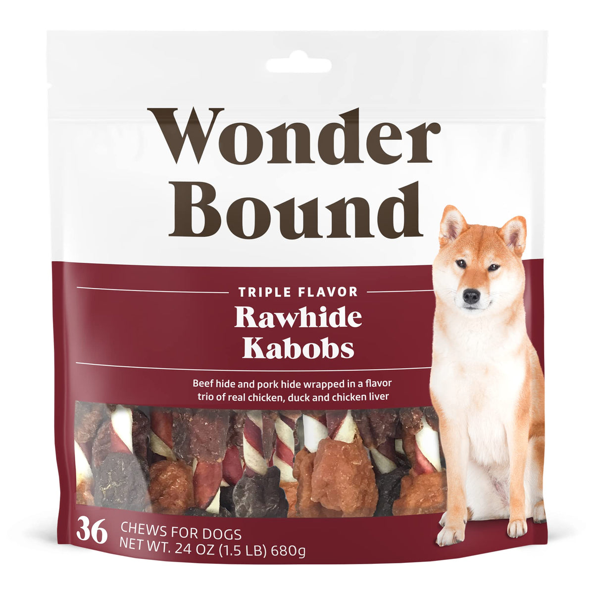 Brand - Wonder Bound Triple Flavor Rawhide Kabobs for Dogs, Variety, 1.5 pound (Pack of 1)