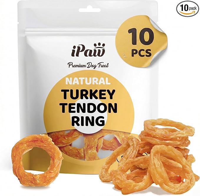 iPaw 10 Pcs Value Pack Turkey Tendons for Dogs, Single Protein, Hypoallergenic, All Natural Human Grade Puppy Chew, Rawhide Alternative Dog Treats