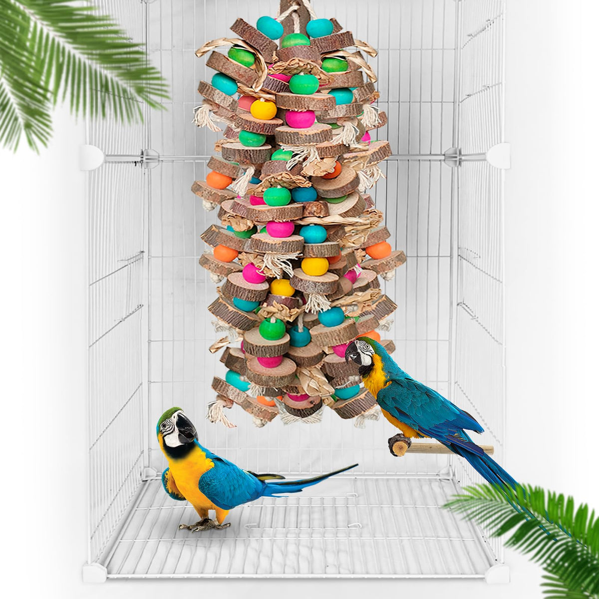Extra Large Bird Parrot Toys- 19.7 inch Multicolored Natural Wooden Block Parrot Chewing Toy Suggested for Macaws cokatoos, African Grey and a