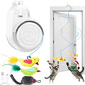 Interactive Cat Toys for Indoor Cats - Automatic Flying Bird Feather & Mouse Wand Enrichment Toy, Hands-Free or Handheld USB-Rechargeable Safe Play