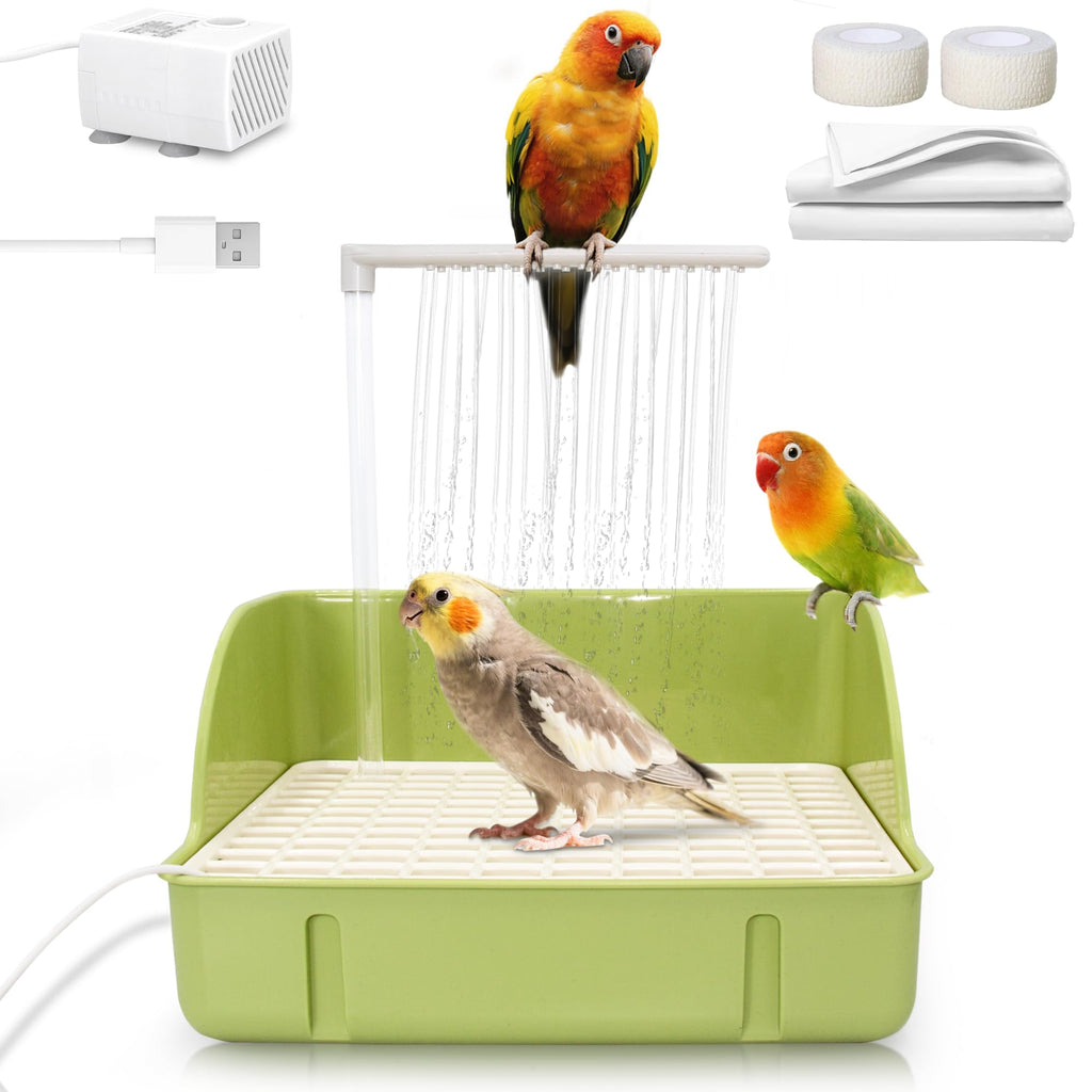 Automatic Parakeet Bird Bath with Pump, Large Bird Shower Fountain Indoor Bathtub with Running Water, Parrot Bath Tub Faucet for Pet Birds, African