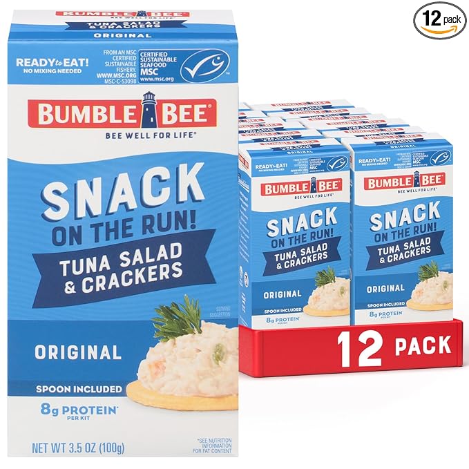 Bumble Bee Snack On The Run! Protein Pack, 8g per Box - Original Tuna Salad with Crackers Kit - Ready to Eat Easy-Open Can - Wild Caught