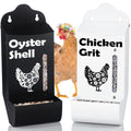 CluckRoots Chicken Grit and Oyster Shell Feeder Combo, No-Spill Weatherproof Heavy-Duty Design, Lift-Off Wall-Mounted Metal Dispenser w/View Window