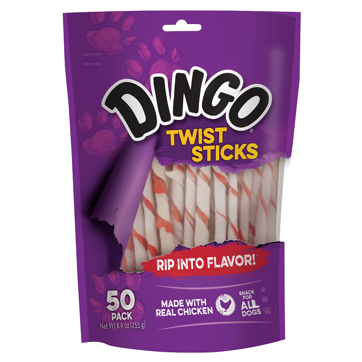 Dingo Twist Sticks Rawhide for Dogs, Made with Real Chicken, 50 Count