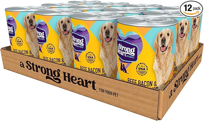 A Strong Heart Wet Dog Food, Beef, Bacon & Cheese Flavor - 13.2 oz Cans (Pack of 12), Made in The USA with Real Beef