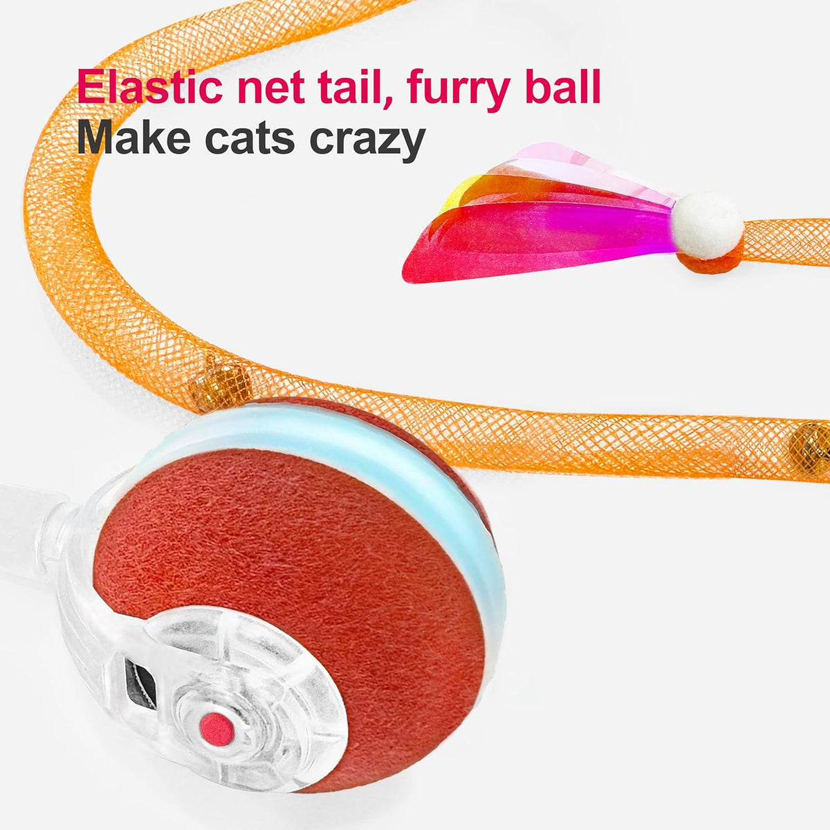 Interactive Cat Toys for Indoor Cats,The 3rd Generation Agile Moving Cat Ball with Elastic Mesh Tail,Automatic Kitten Toys for Bored Indoor