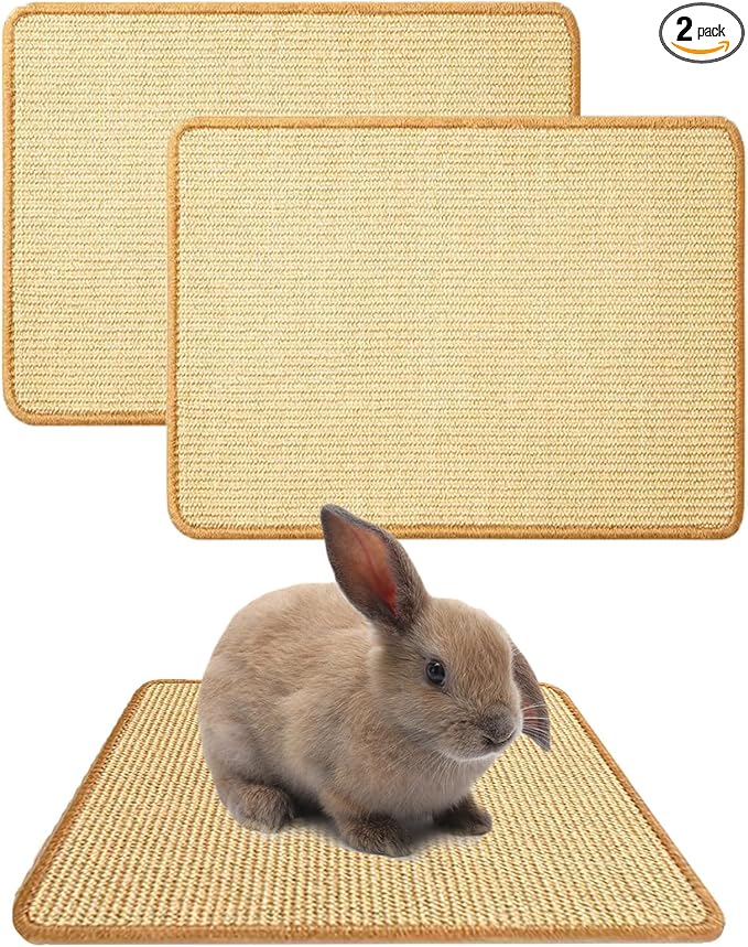 Oncpcare 2PCS Rabbit Scratch Mat Natural Bunny Scratching Pad Claws and Teeth Care Rabbit Mats for Cages Chew Toys for Bunny Pet Cage Bedding for