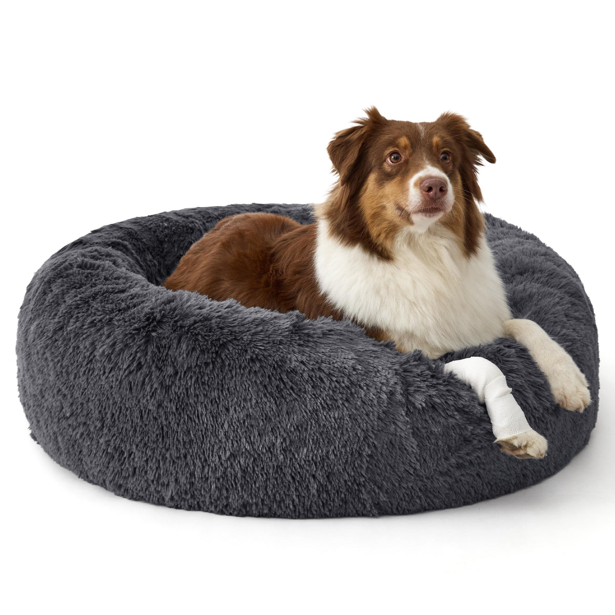 Bedsure SupportMax™ Calming Dog Beds Large Sized Dog - 36in Donut Washable Large Pet Bed,Anti-Slip ＆Removable Cover,420GSM Round Anti-Anxiety Fluffy