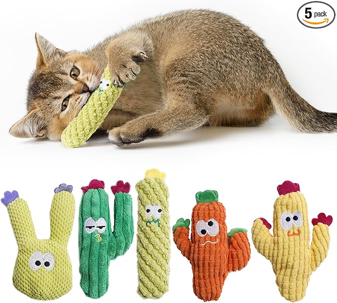 Pawsible Cat Toys for Indoor Cats, 100% Pure Organic Catnip-Filled Toys Without Cotton, Interactive Cactus Kitten Toy for Anxiety Relief, Soft Cute
