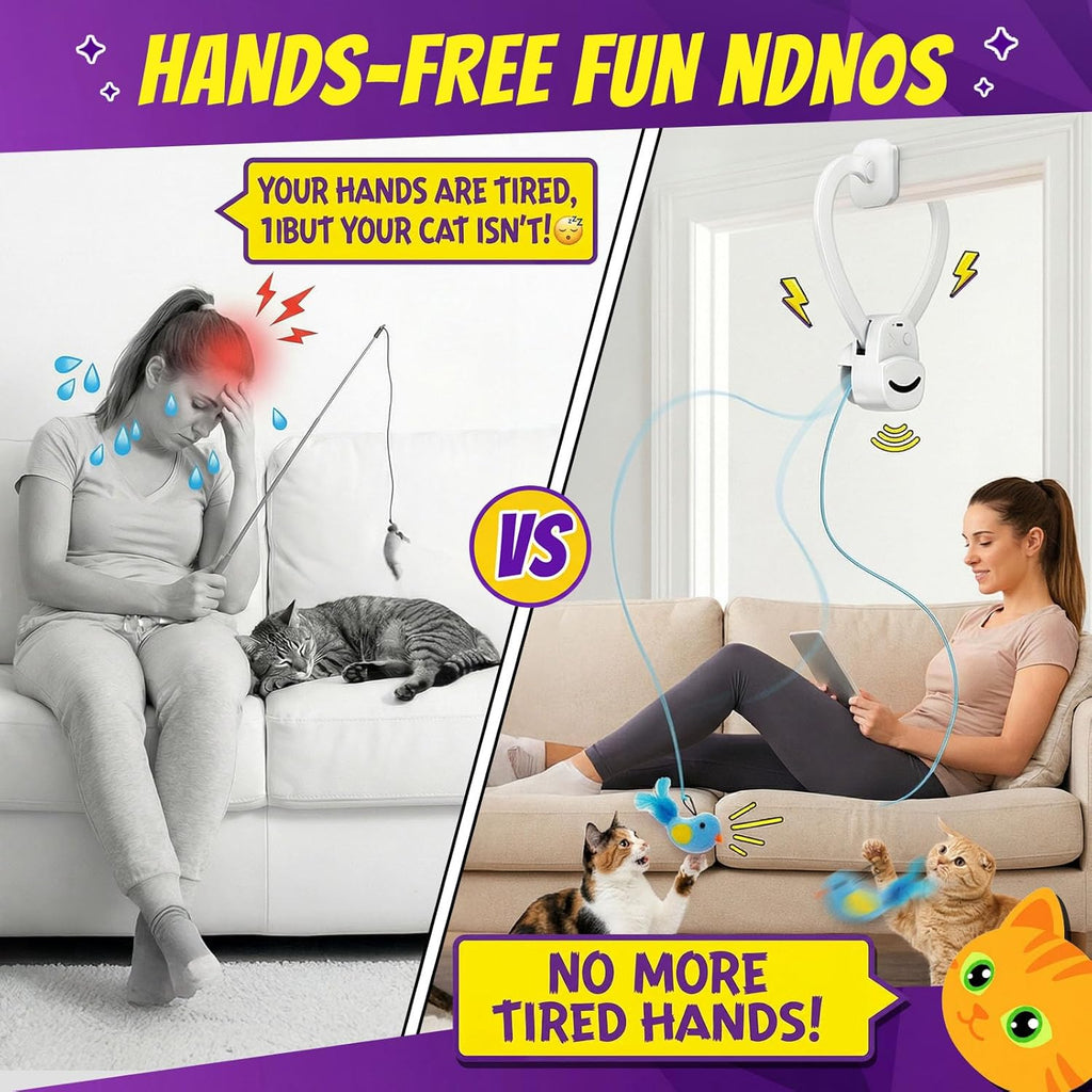 Interactive Cat Toys for Indoor Cats: Automatic Flying Bird Feather Wand Chase Exercise Enrichment Stimulation, USB Rechargeable Durable Safe Hanging